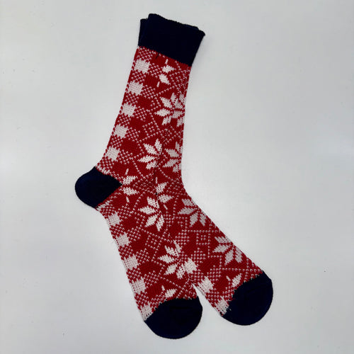 Jacquard Snow Plaid Wool & Cotton Blend Socks SKM003
