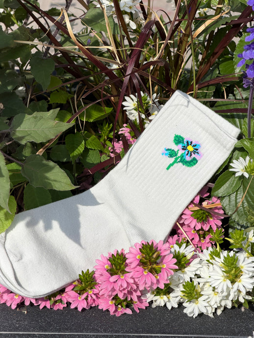 Floral Micro Crew Violet Gray