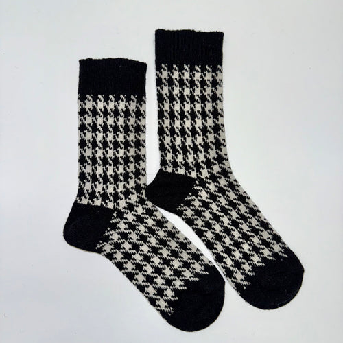 Houndstooth Cotton & Wool Blend Socks SKW002